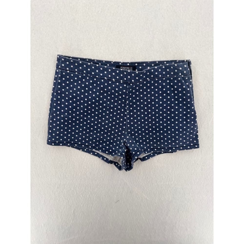 Forever 21 Premium Denim Polka Dot High Waisted Shorts Blue White Size 30